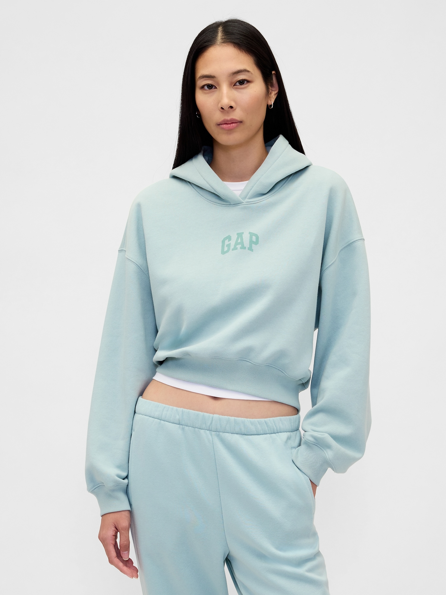 Gap Vintagesoft Crop Logo Hoodie In Green