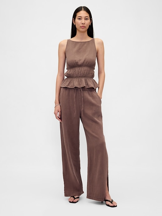 Image number 1 showing, Cotton Gauze Easy Split-Hem Pants