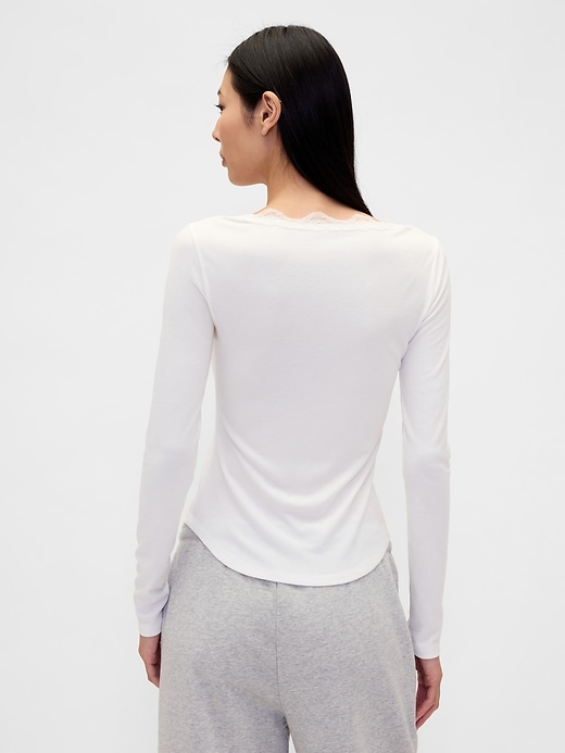 Image number 3 showing, Mini Rib Lace-Trim PJ Top
