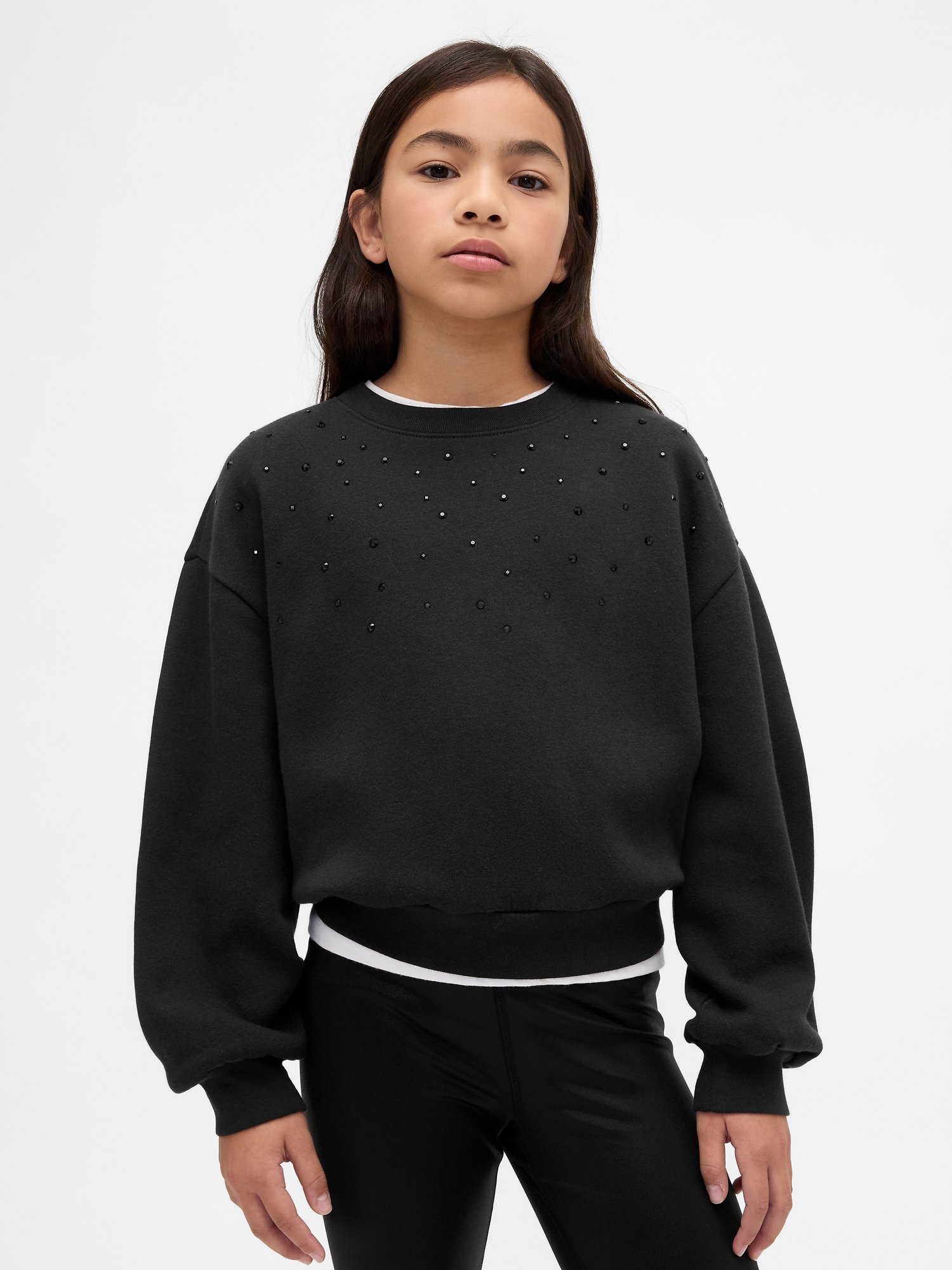 Kids Embellished Dolman Sweatshirt - Black