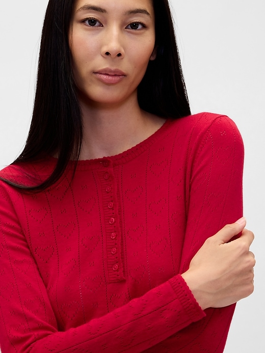 Image number 5 showing, Lightweight CashSoft Pointelle Heart PJ Top