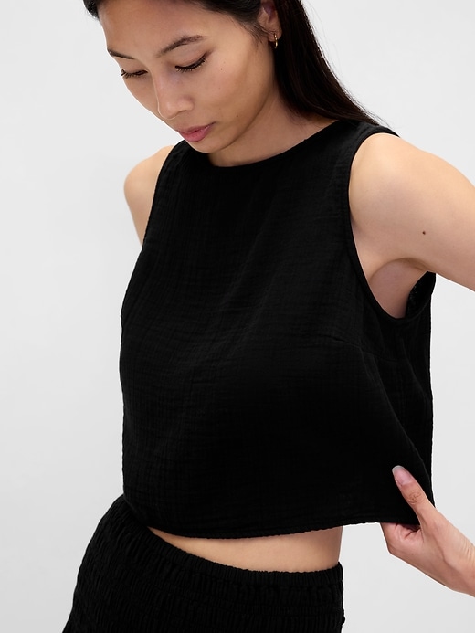 Image number 4 showing, Cotton Gauze Crop Shell Top