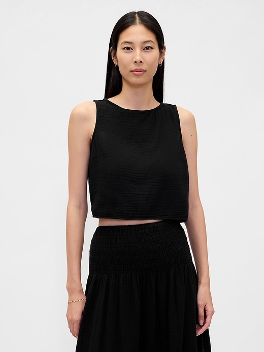 Image number 1 showing, Cotton Gauze Crop Shell Top