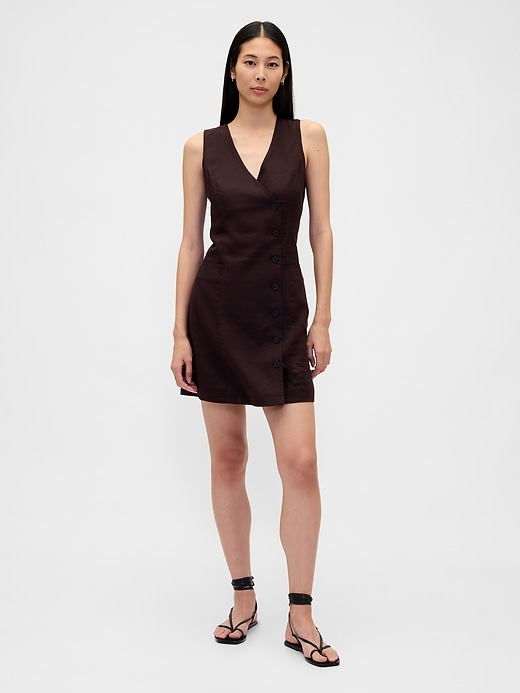 Image number 1 showing, Linen-Blend Asymmetrical Mini Dress