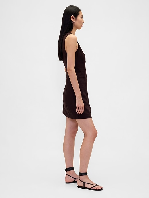 Image number 3 showing, Linen-Blend Asymmetrical Mini Dress