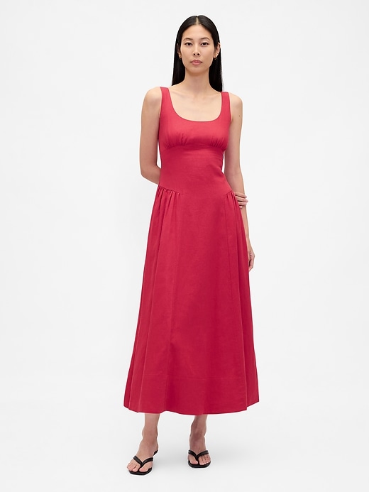 Image number 1 showing, Linen-Blend Shirred Maxi Dress