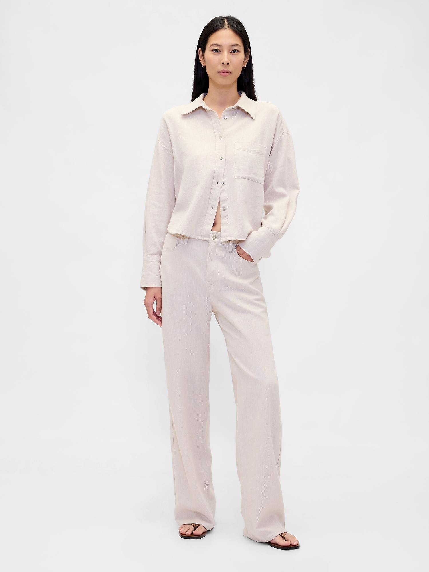 Linen-Cotton Wide-Leg Pants
