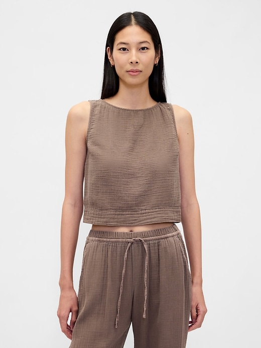 Image number 1 showing, Cotton Gauze Crop Shell Top