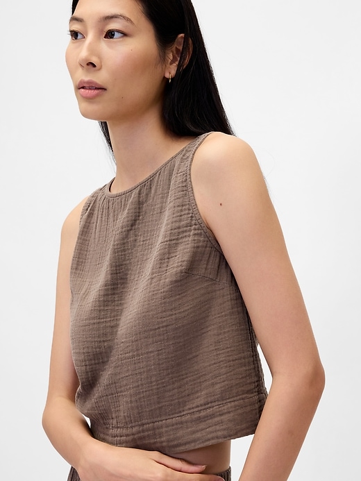 Image number 4 showing, Cotton Gauze Crop Shell Top