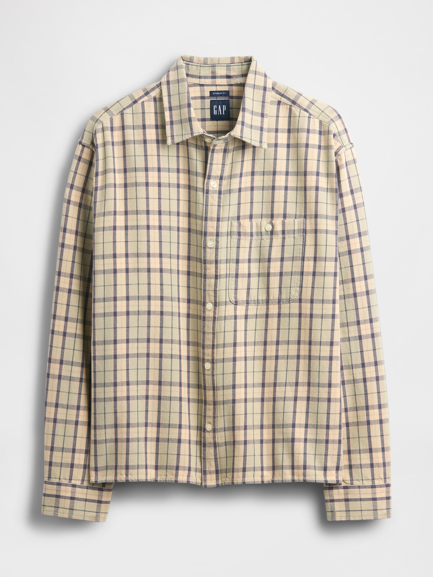 Мужская рубашка Gap Twill Straight-Hem, цвет: Зелёный клетчатый — фото 4