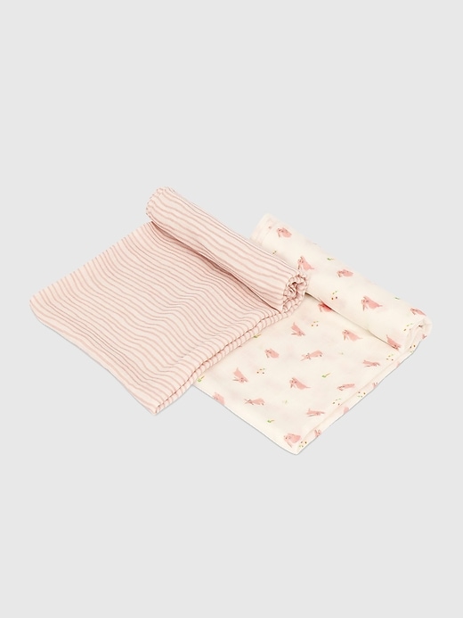 Image number 2 showing, Bamboo Little Bunny and Pink Wave Swaddle Set
