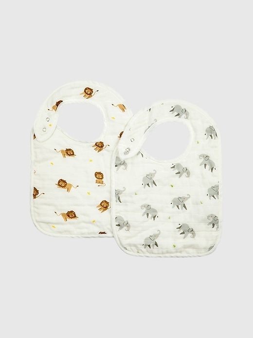 Image number 1 showing, Bamboo Little Elephant and Lion Bib Set