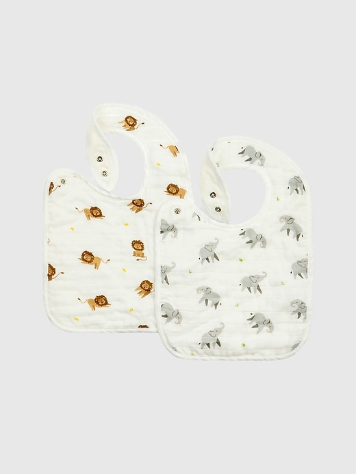 Image number 2 showing, Bamboo Little Elephant and Lion Bib Set