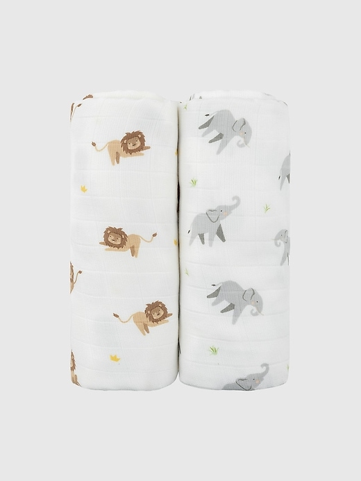 Image number 1 showing, Bamboo Little Lion and Elephant Swaddle Set