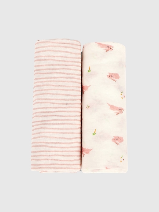 Image number 1 showing, Bamboo Little Bunny and Pink Wave Swaddle Set