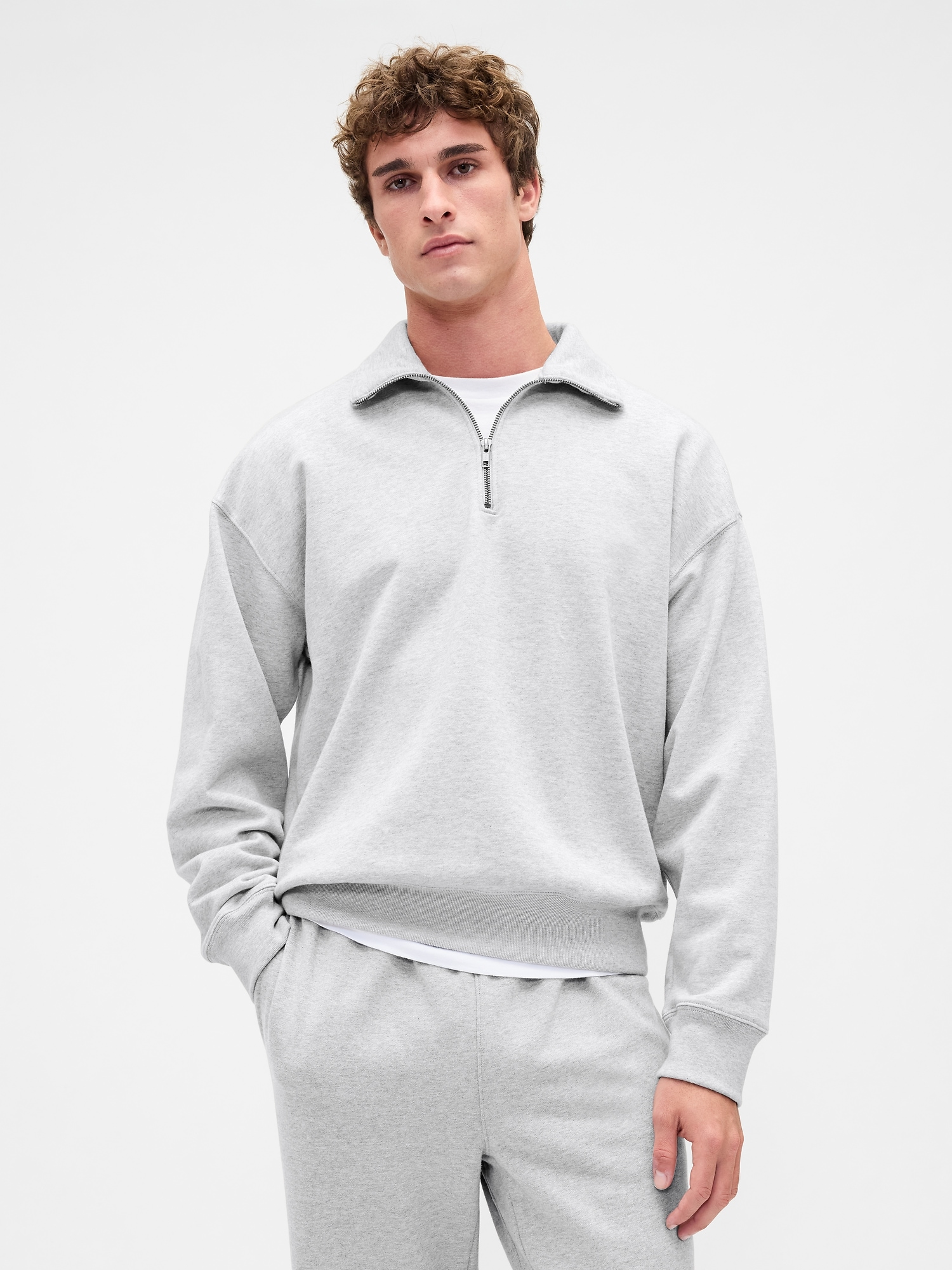 Heavyweight Oversized Quarter-Zip Pullover - Grey Heather