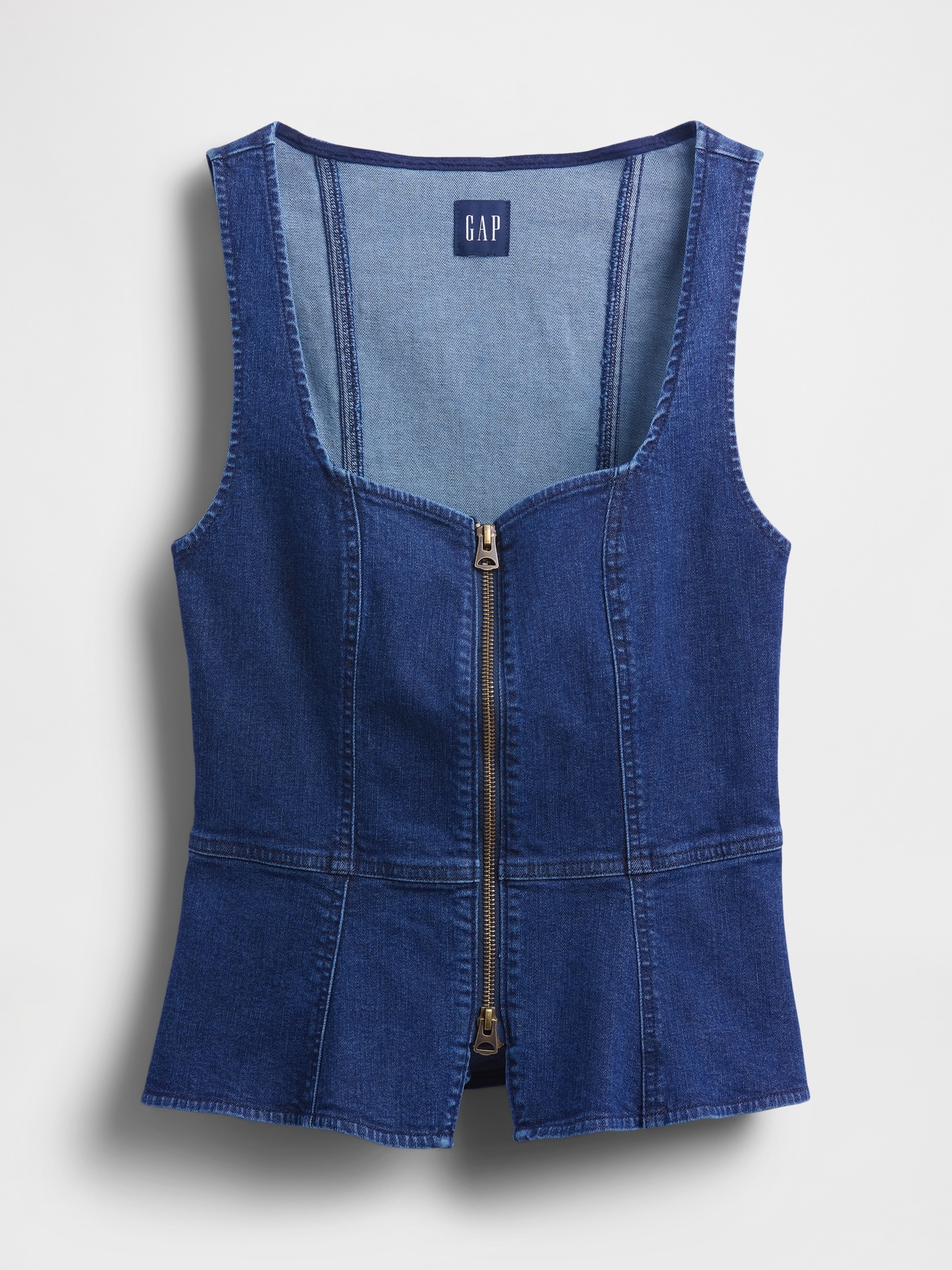 Женский жилет Gap Denim Zip Vest, цвет: Тёмная варка — фото 5