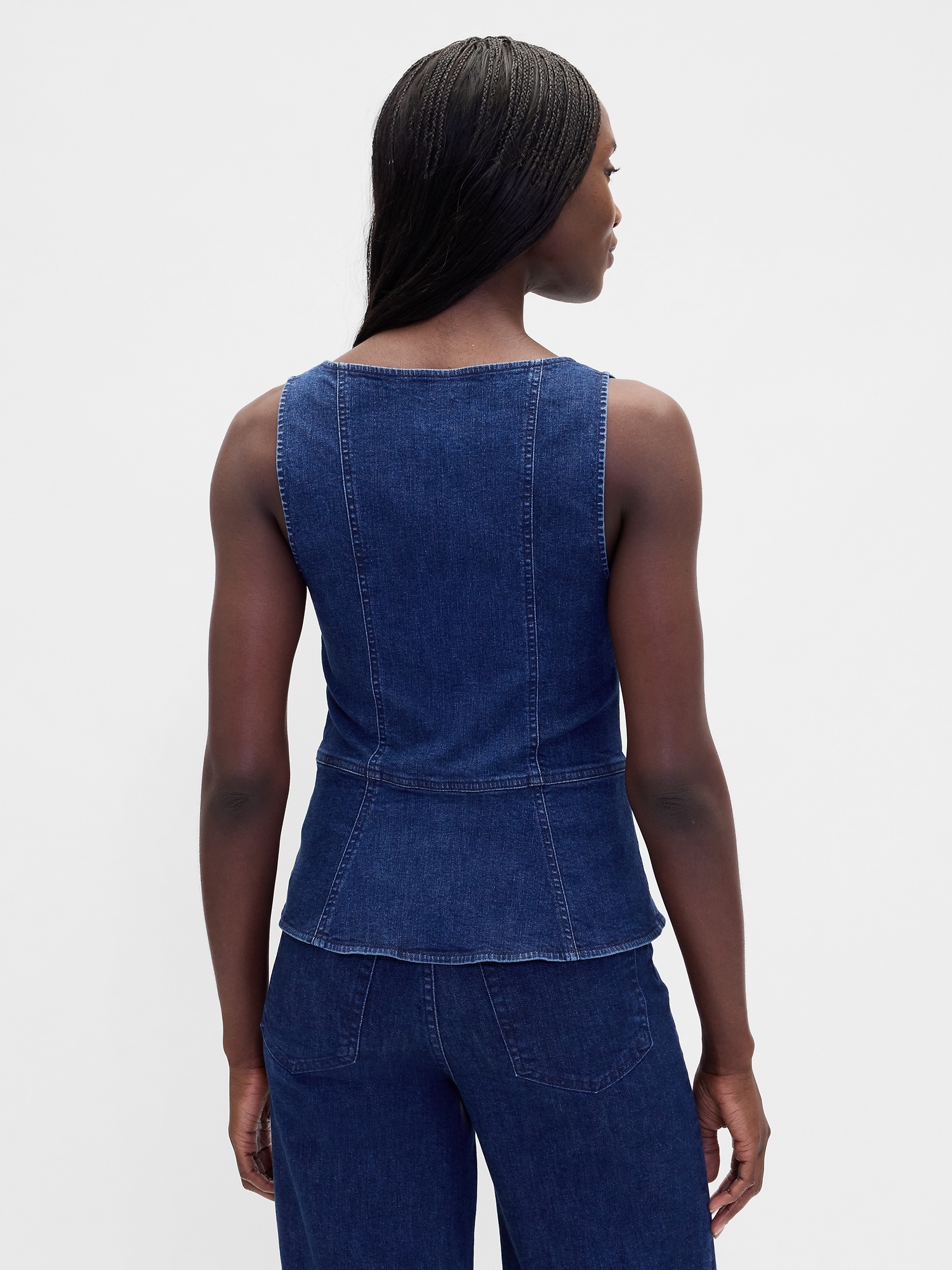 Женский жилет Gap Denim Zip Vest, цвет: Тёмная варка — фото 3