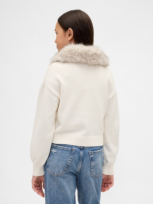 Image number 3 showing, Kids Faux Fur-Collar Cardigan Sweater