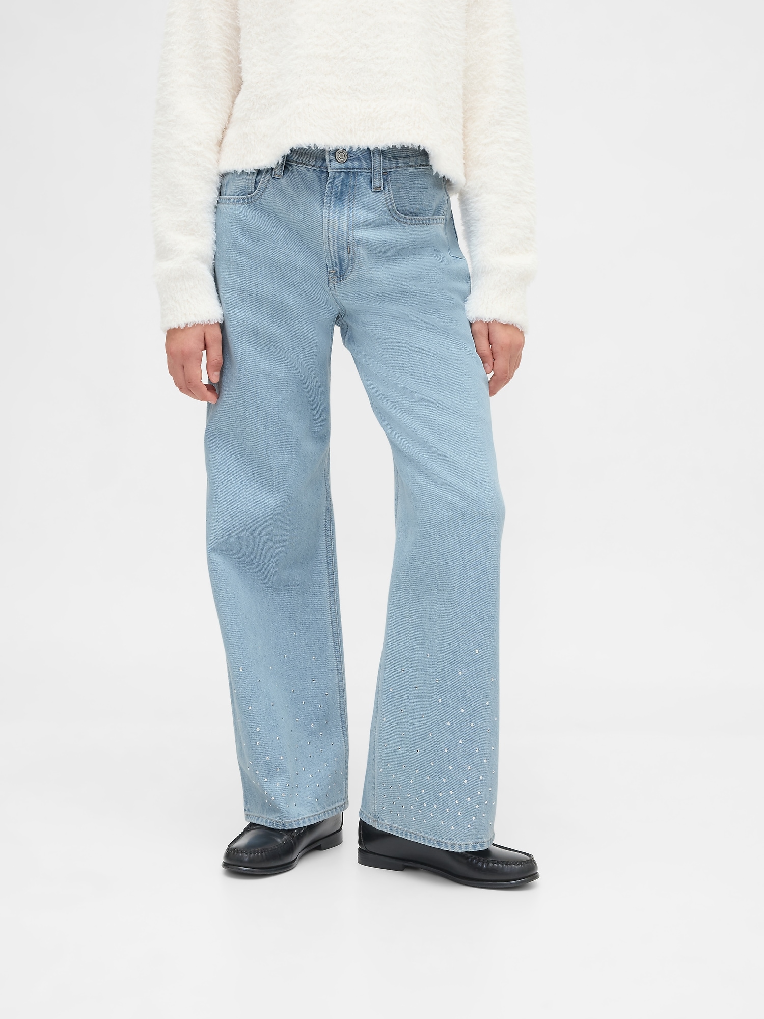 Kids Low Rise Stride Rhinestone Wide-Leg Jeans