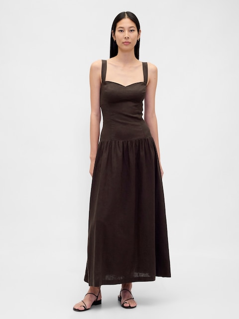 Linen-Blend Drop-Waist Corset Maxi Dress