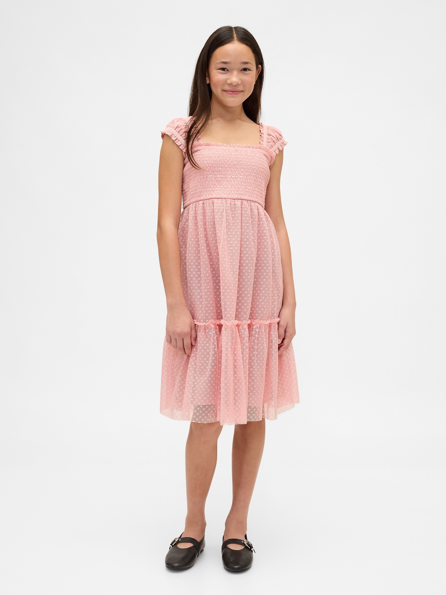 Gap Kids Mesh Ruffle Cap-Sleeve Dress