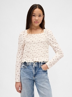 Kids Smocked Square-Neck Top