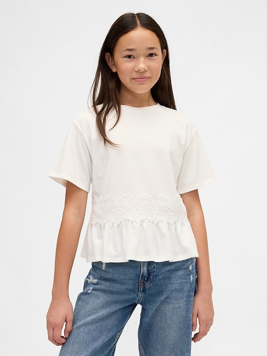 Image number 1 showing, Kids Lace-Trim Peplum T-Shirt