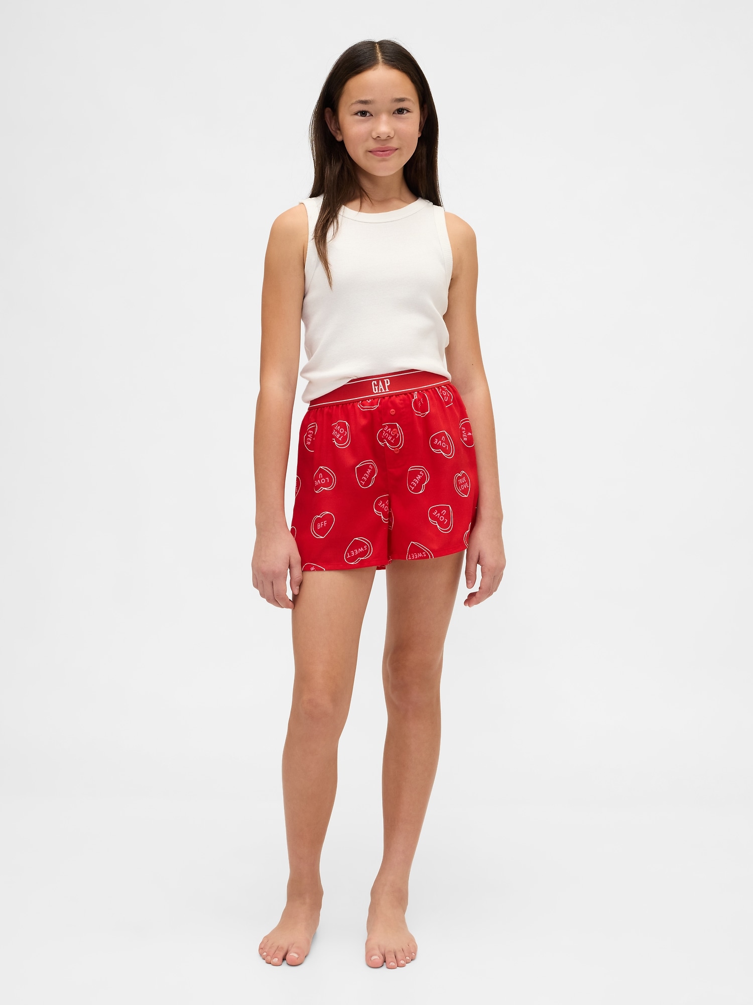 Kids Recycled Flannel PJ Boxer Shorts - Modern Red Heart