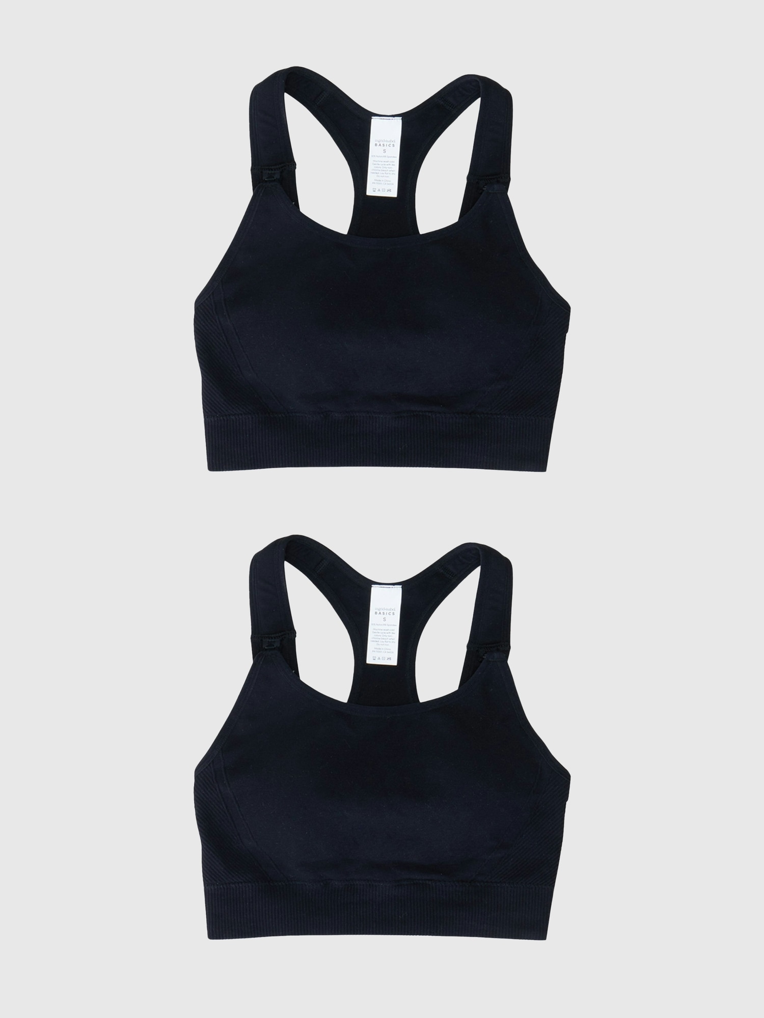 Ingrid and Isabel Basics Maternity Seamless Nursing Sports Bra 2 Pack - Black