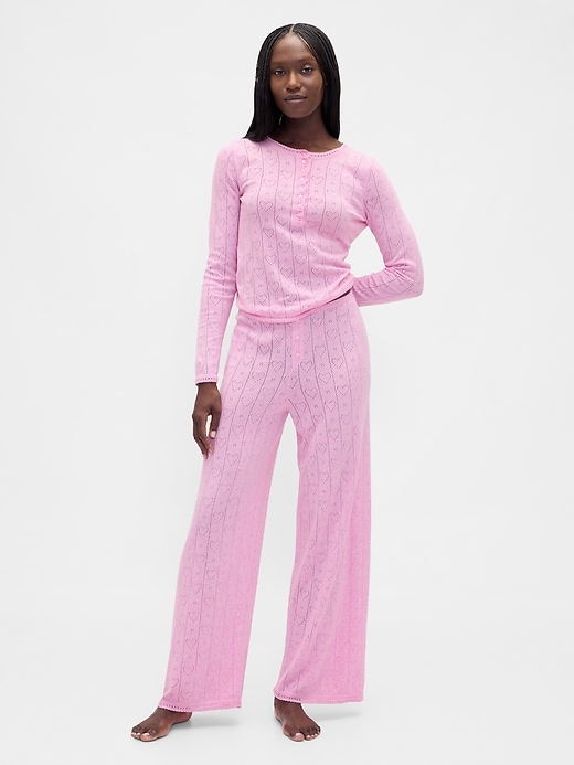 Image number 2 showing, Lightweight CashSoft Pointelle Heart PJ Top