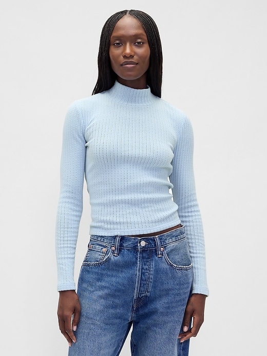 Image number 1 showing, Pointelle Rib Crop Turtleneck