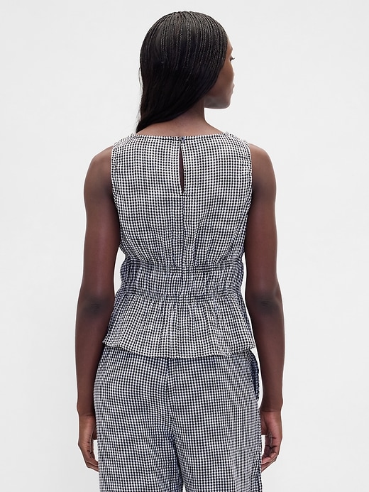 Image number 3 showing, Cotton Gauze Smocked-Waist Peplum Top