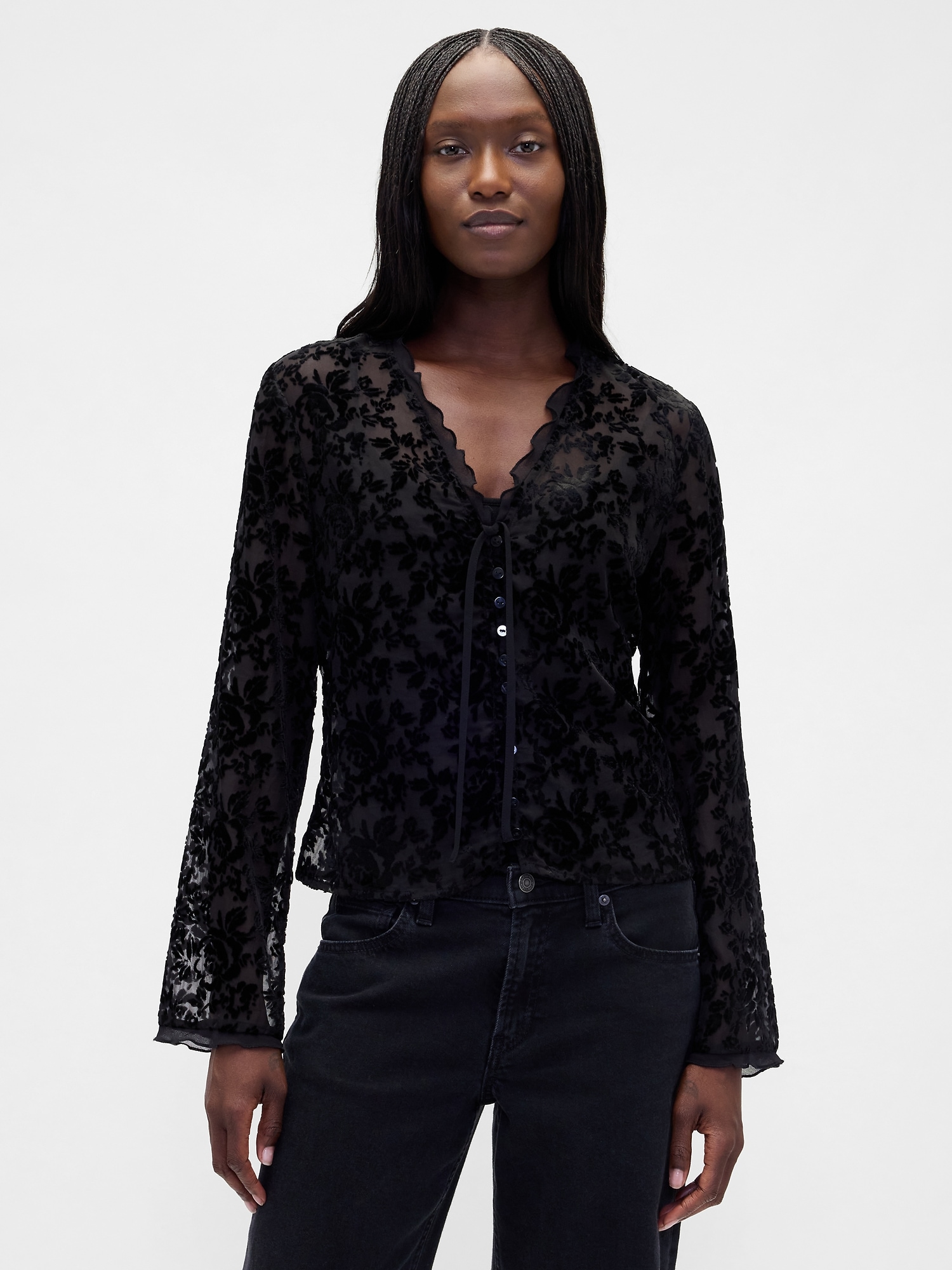 Burnout Velvet Shirt - True Black