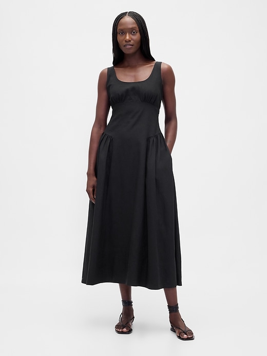 Image number 1 showing, Linen-Blend Shirred Maxi Dress