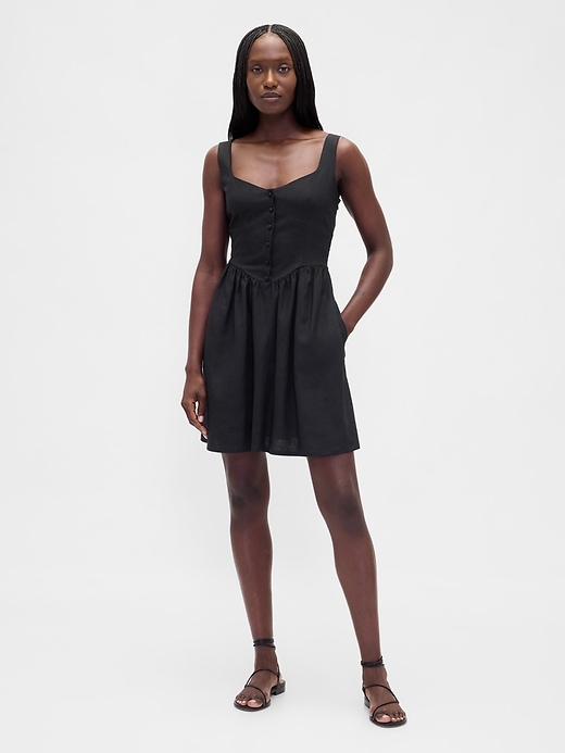 Image number 1 showing, Linen-Blend Drop-Waist Mini Dress