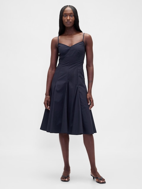 Seamed V-Neck Midi Dress