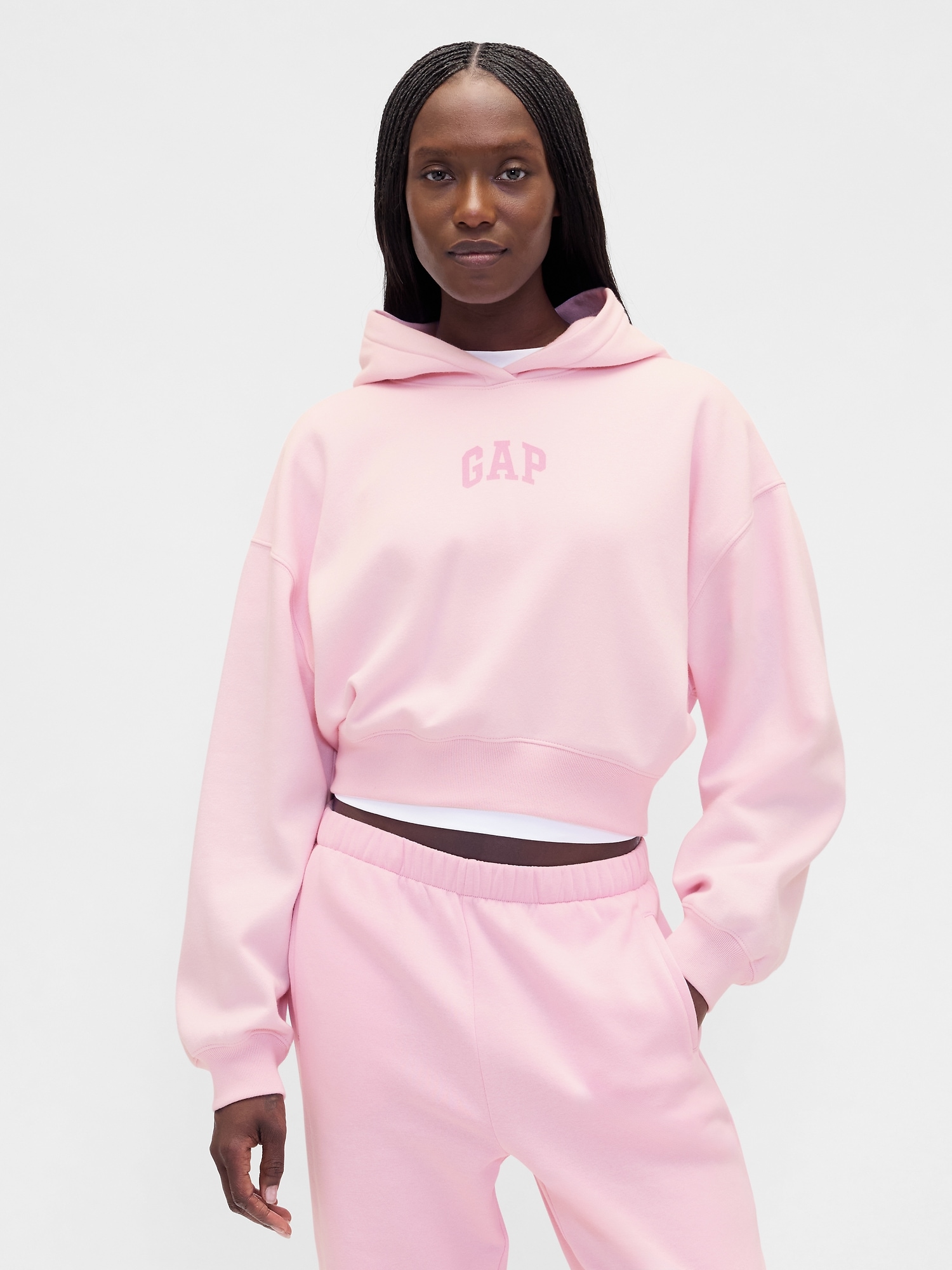 Gap Vintagesoft Crop Logo Hoodie In Pink
