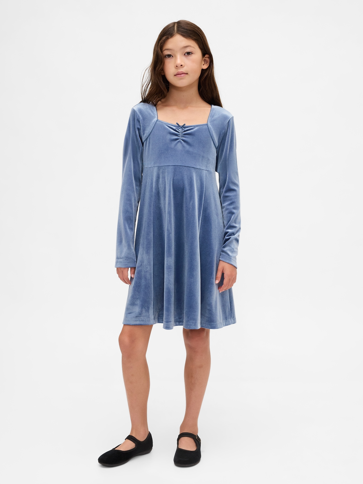 Kids Velvet Empire Waist Dress - Bainbridge Blue
