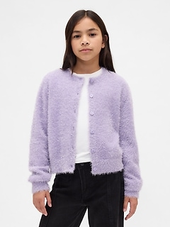 Kids Metallic Eyelash Cardigan Sweater