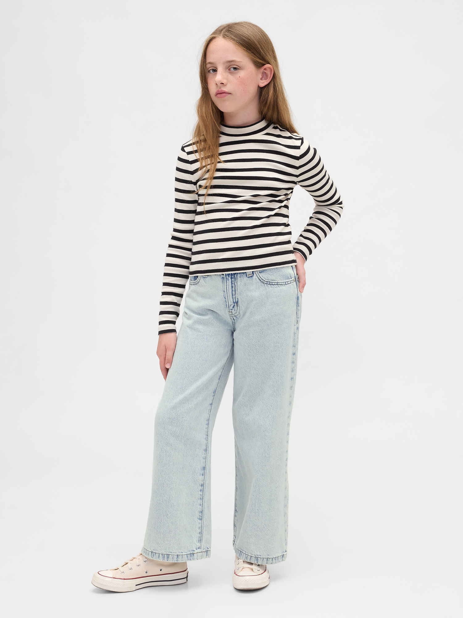 Kids High Rise Stride Wide-Leg Ankle Jeans - Light Wash