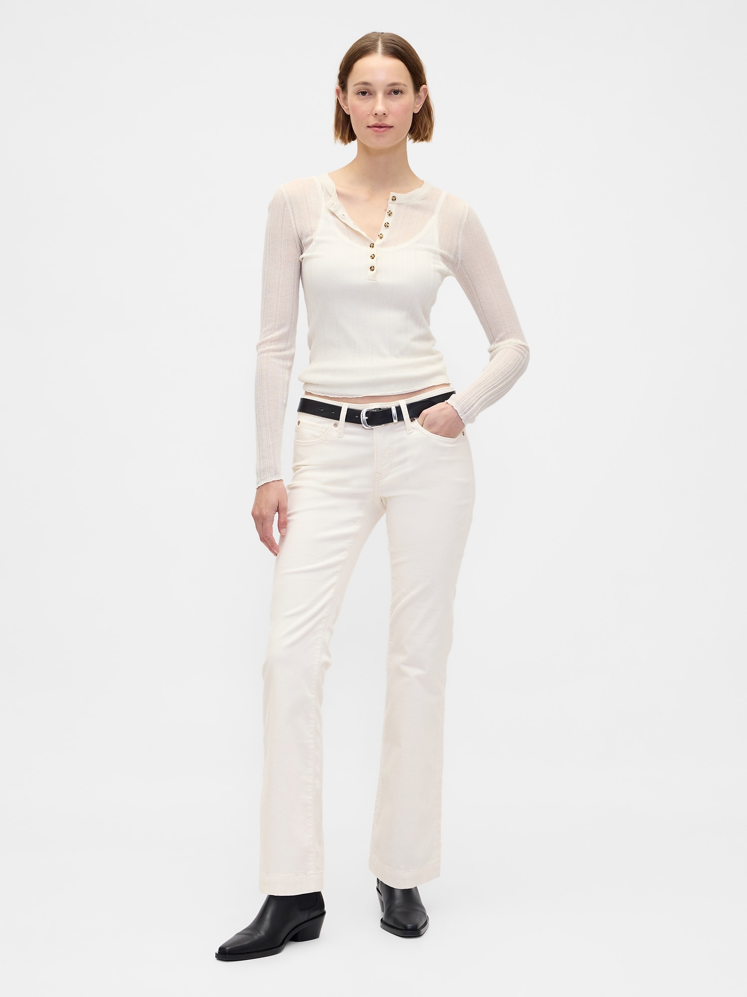 Low Rise Corduroy Long & Lean Pants - Ivory Beige