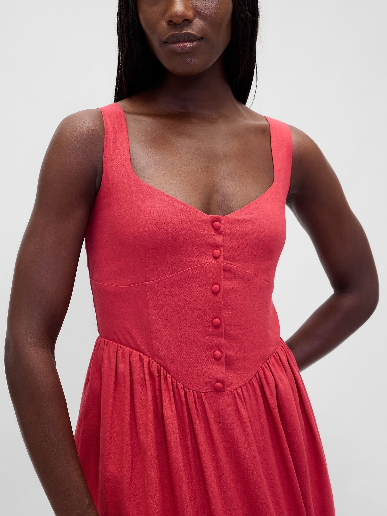 Linen-Blend Drop-Waist Mini Dress