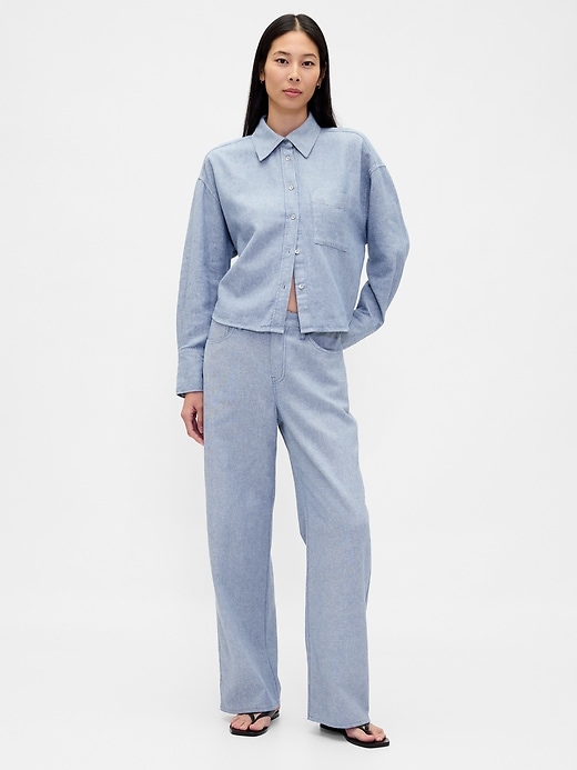 Image number 1 showing, Linen-Cotton Wide-Leg Pants