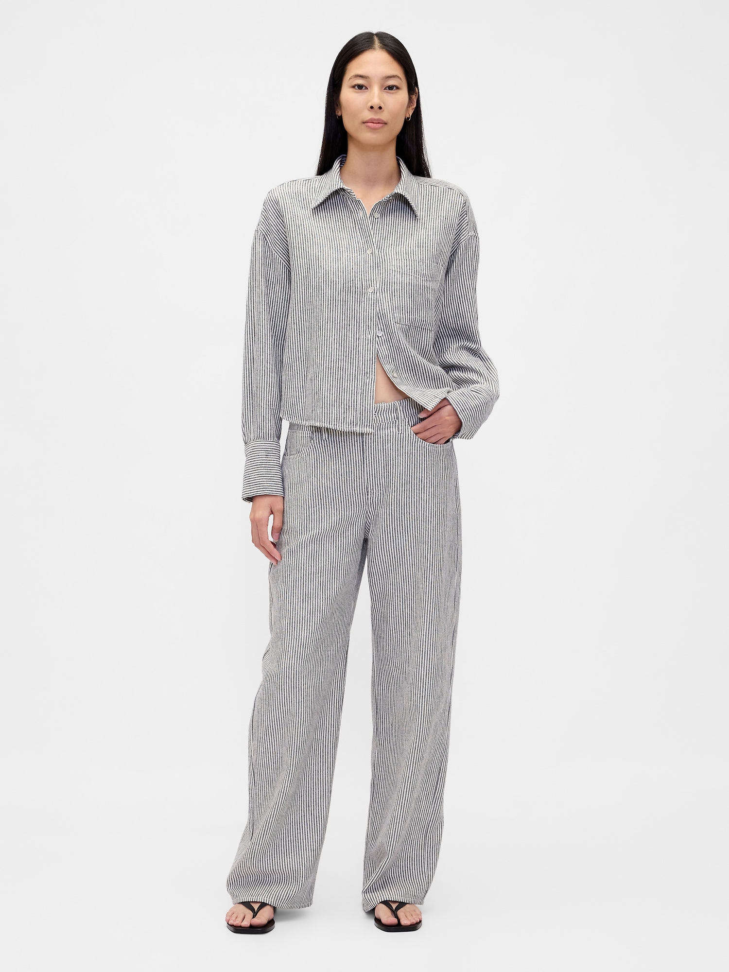 Linen-Cotton Wide-Leg Pants