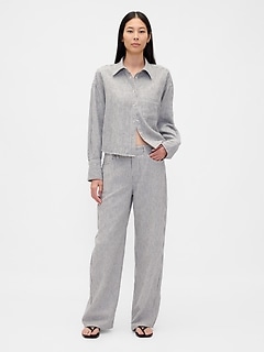 Linen-Cotton Wide-Leg Pants