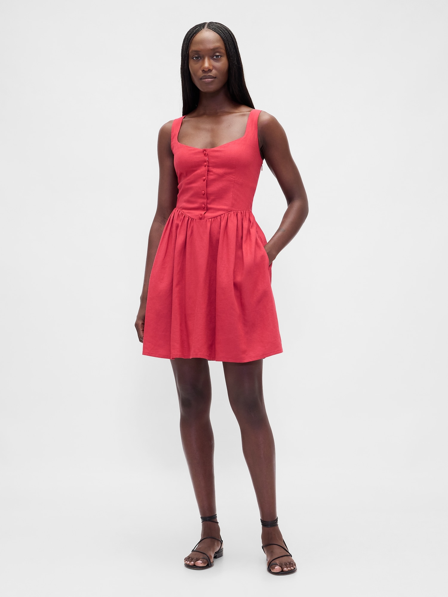 Gap Linen-blend Drop-waist Mini Dress In Red