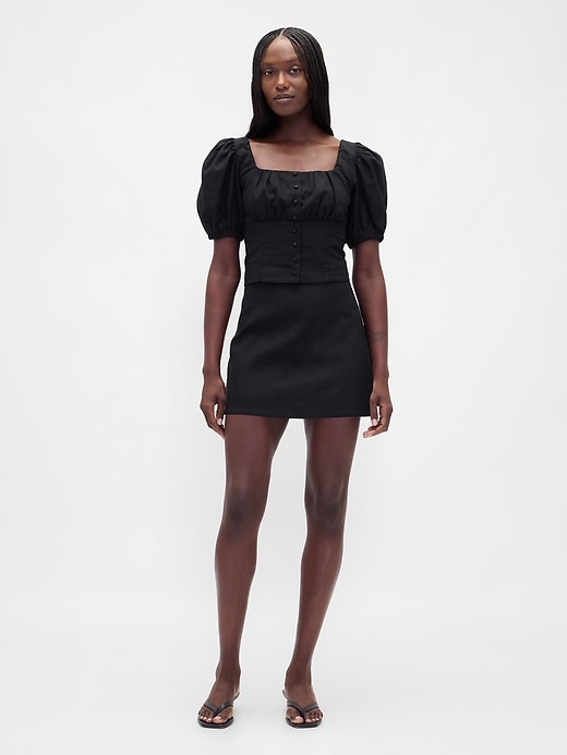 Image number 2 showing, Linen-Blend Puff-Sleeve Crop Corset Top