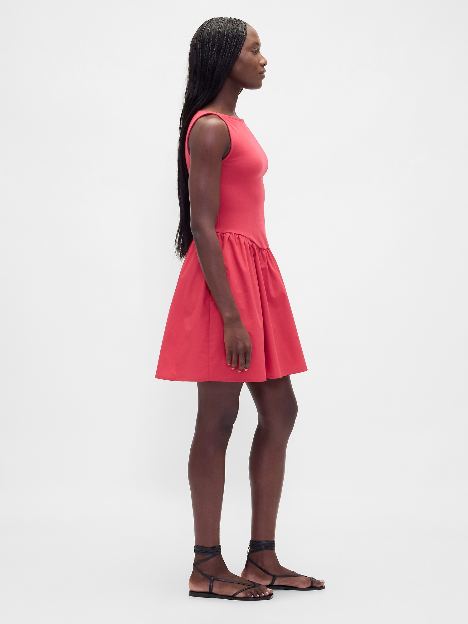 Женское платье Gap Mixed Media Drop-Waist Mini, цвет: Потёртый красный — фото 2