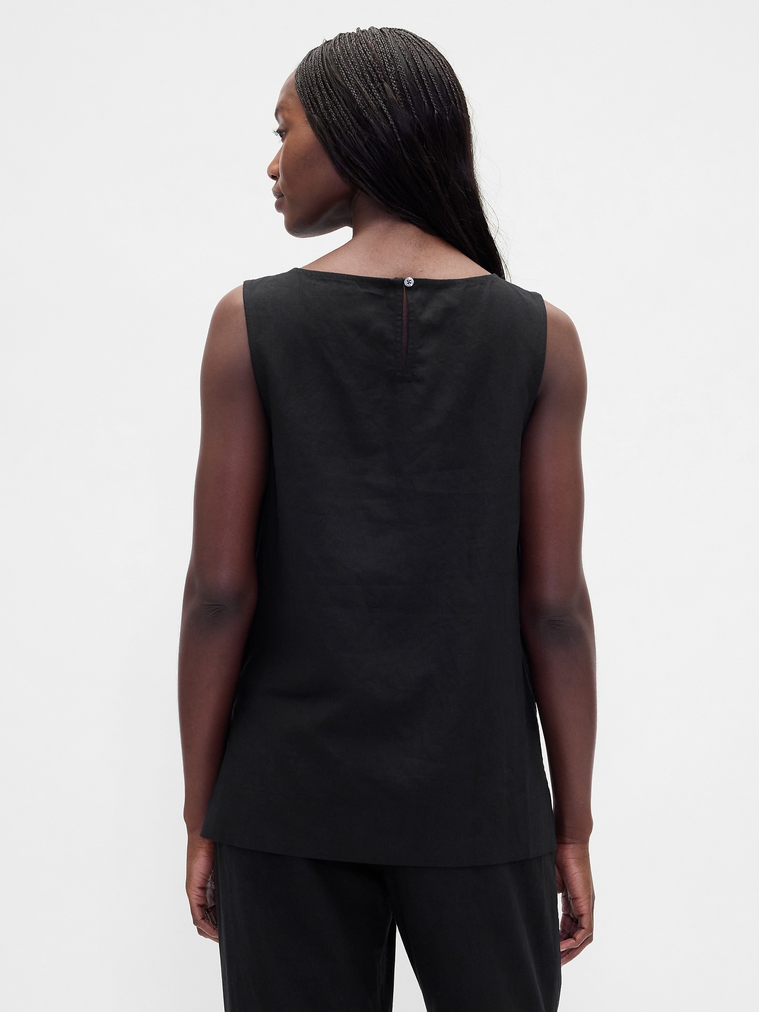 Женский топ Gap Linen-Blend Shell Tank Top, цвет: Чёрный — фото 3